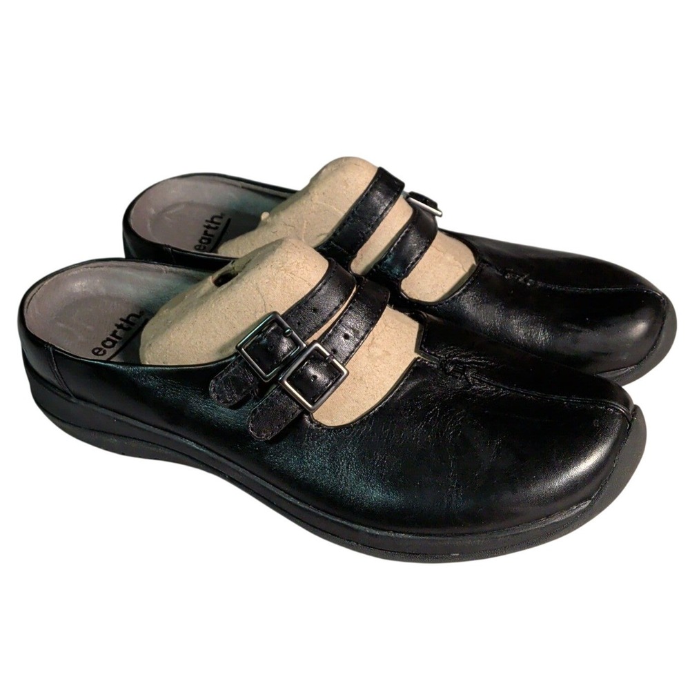 Kalso Earth Mary Jane Shoes Womens Size 9.5 Black Leather Mules Clogs Kara Monza
